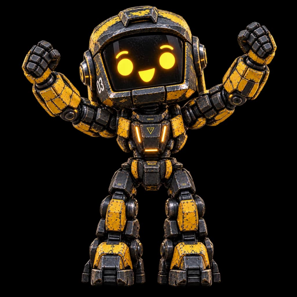 BattleBots mascot cheering with both fists raised